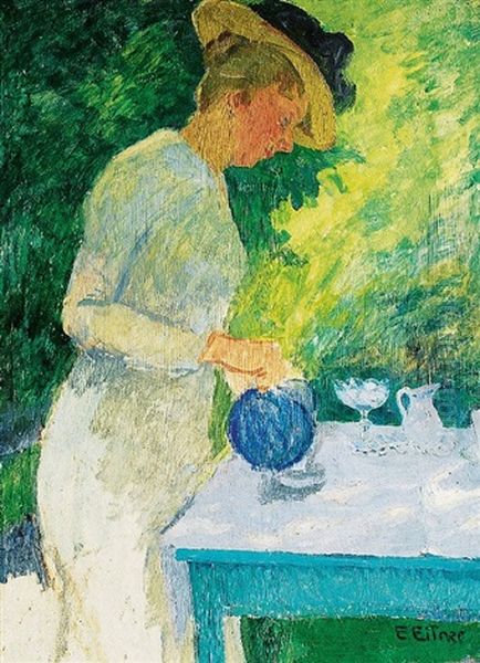 Antonia Eitner Im Garten Oil Painting by Ernst (Wilhelm Heinrich E. ) Eitner