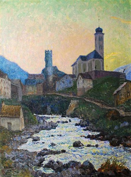 Hospenthal Am St. Gotthard Im Abendlicht Oil Painting by Ernst (Wilhelm Heinrich E. ) Eitner