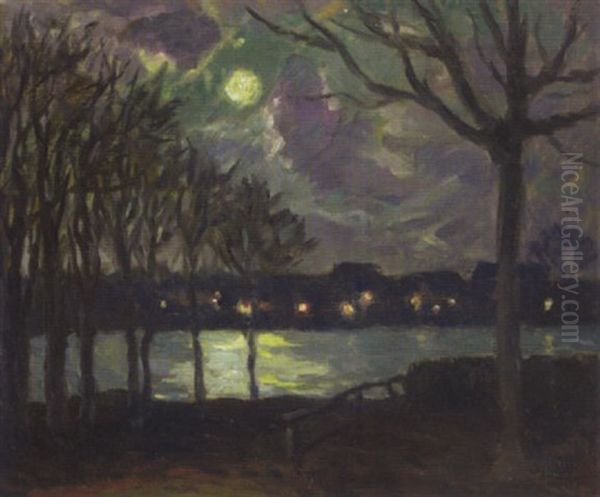 Blick Auf Die Nachtliche Alster Oil Painting by Ernst (Wilhelm Heinrich E. ) Eitner