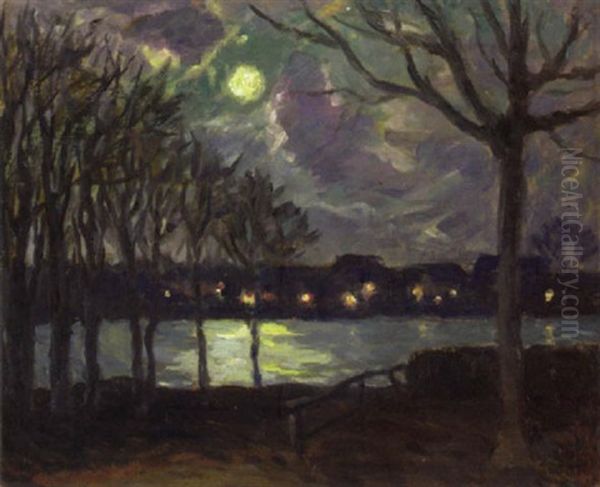 Blick Auf Die Nachtlicher Alster Oil Painting by Ernst (Wilhelm Heinrich E. ) Eitner