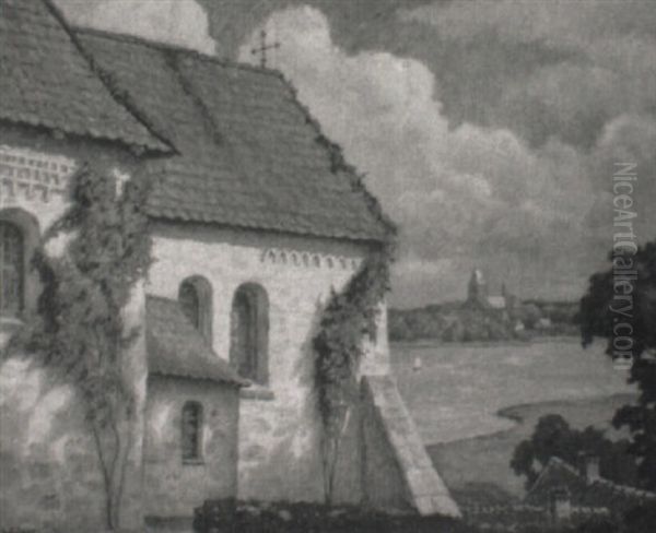 Blick Auf Ratzeburg Oil Painting by Ernst (Wilhelm Heinrich E. ) Eitner