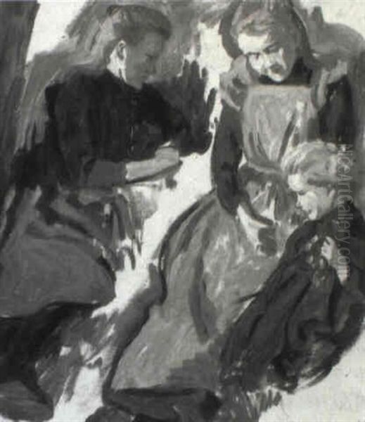 Drei Madchen Im Garten Oil Painting by Ernst (Wilhelm Heinrich E. ) Eitner