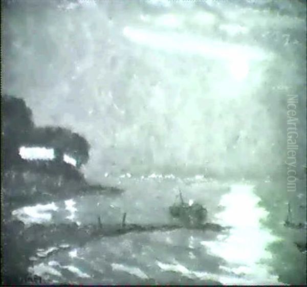 Blankeneser Elbstrand Bei Mondlicht Oil Painting by Ernst (Wilhelm Heinrich E. ) Eitner