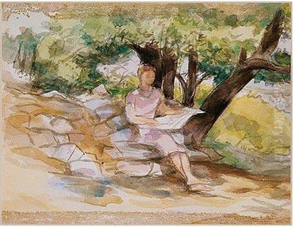 Mujer Leyendo En Unparque Oil Painting by Aurelio Arteta