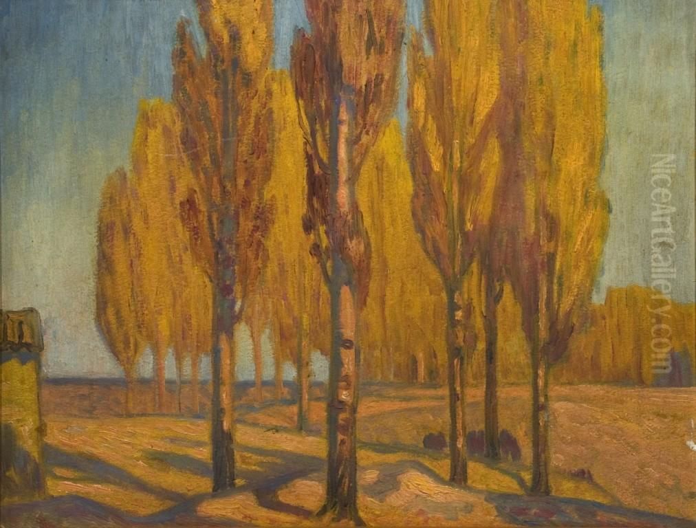 Paisaje Con Chopos Oil Painting by Aurelio Arteta