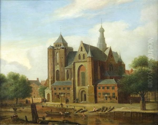 The Saint Bavo Church In Haarlem Oil Painting by Jan Ekels the Elder