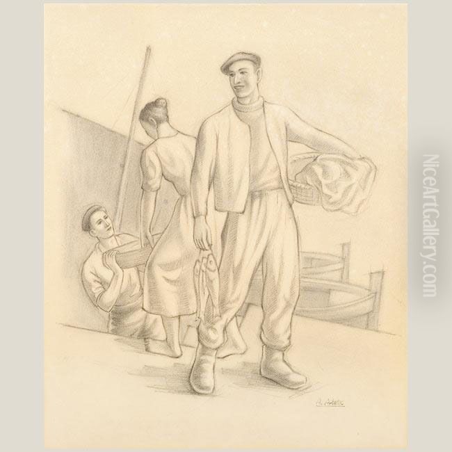 Pescadores Oil Painting by Aurelio Arteta