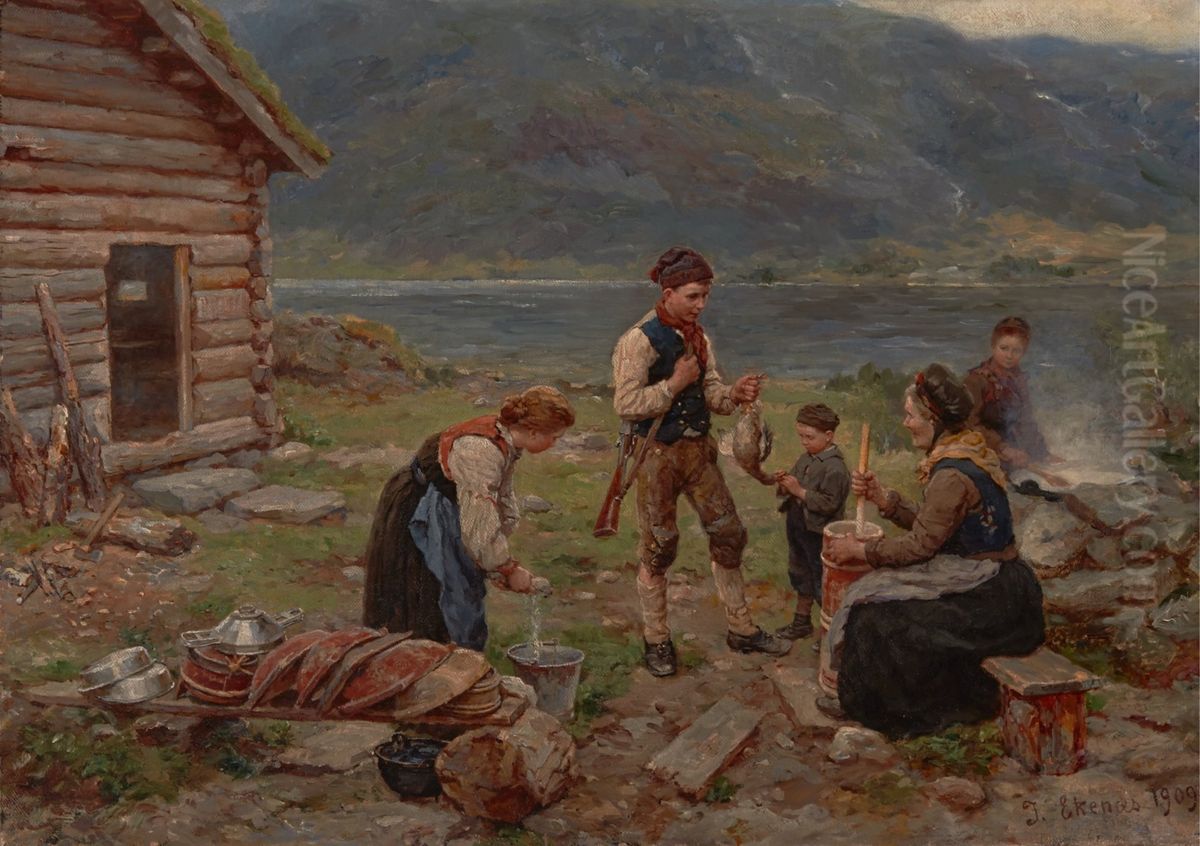 En Heldig Andejakt Oil Painting by Jahn Ekenaes