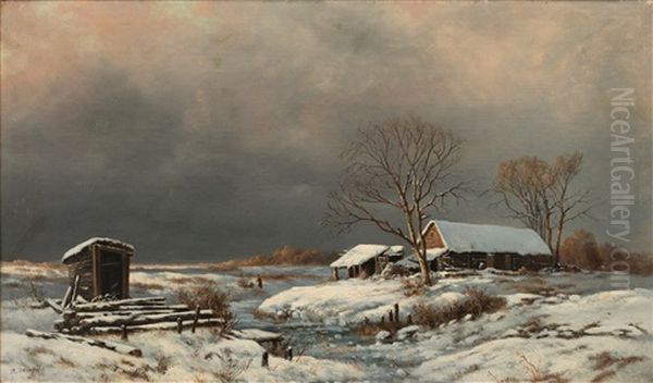 A Village In Vinter Oil Painting by Vasili Yefimovich Ekgorst