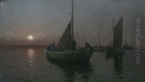 Fiske I Gryningen Oil Painting by Emil Gotthard Ekman