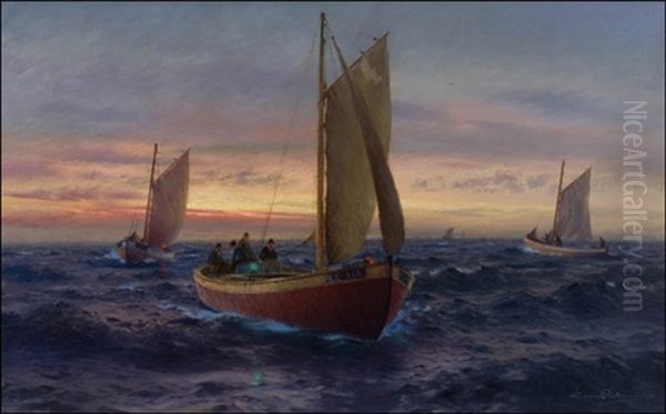 Iltakalastusta Oil Painting by Emil Gotthard Ekman