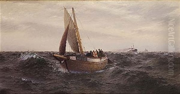 Marin Med Fiskebat Och Fartyg Oil Painting by Emil Gotthard Ekman