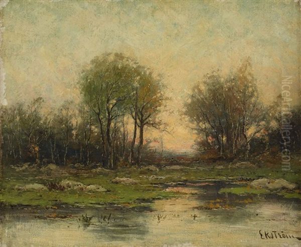 Franskt Landskap I Soluppgang Oil Painting by Per Ekstroem