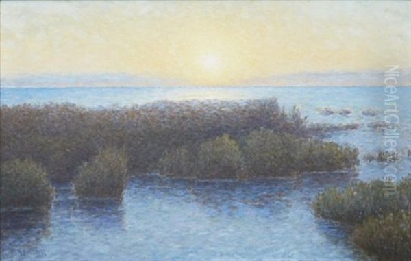 Kustvy I Solnedgang Oil Painting by Per Ekstroem