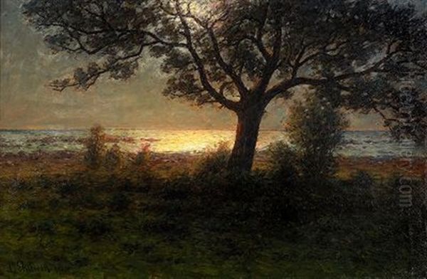 Olandskt Landskap I Solnedgang Oil Painting by Per Ekstroem