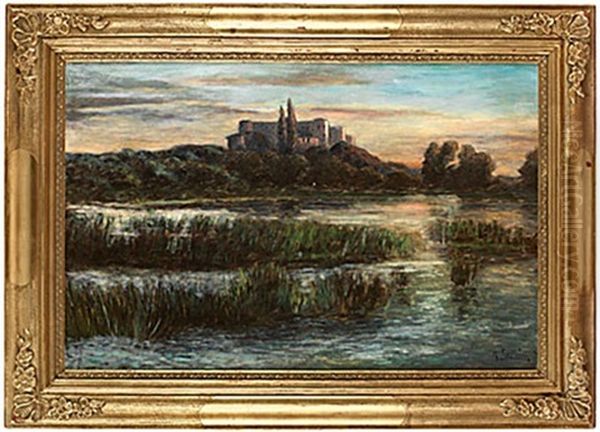 Skymning Over Borgholms Slottsruin Oil Painting by Per Ekstroem