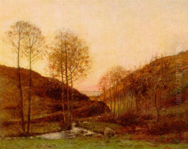 Franskt Landskap I Solnedgang Oil Painting by Per Ekstroem