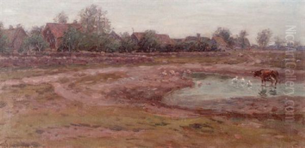 Olandskt Landskap Med Gardar Oil Painting by Per Ekstroem