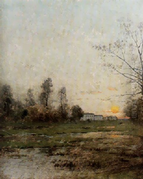 Franskt Landskap Med Herrgard - Barbizon Oil Painting by Per Ekstroem
