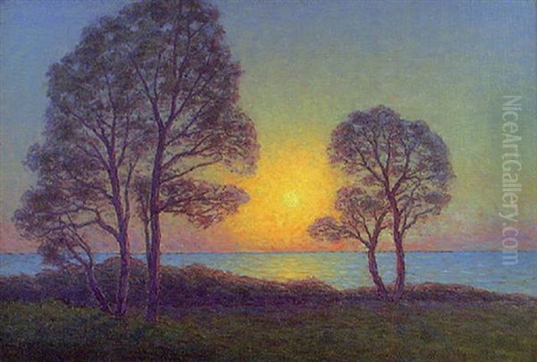 Kustlandskap Med Tallar, Solnedgang Oil Painting by Per Ekstroem