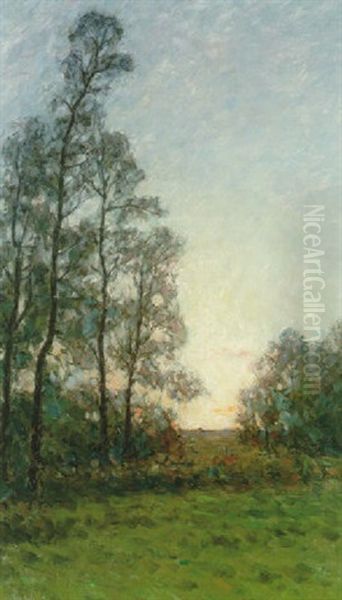 Slattlandskap Med Trad I Solnedgang Oil Painting by Per Ekstroem