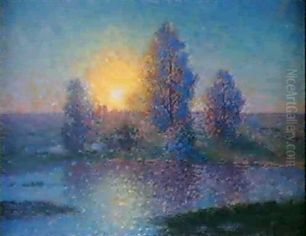 Solnedgang Over Dunge Och Vatten Oil Painting by Per Ekstroem