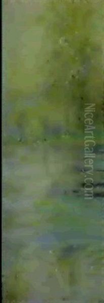 Franskt Strandlandskap Med Nackrosor Och Trad Oil Painting by Per Ekstroem