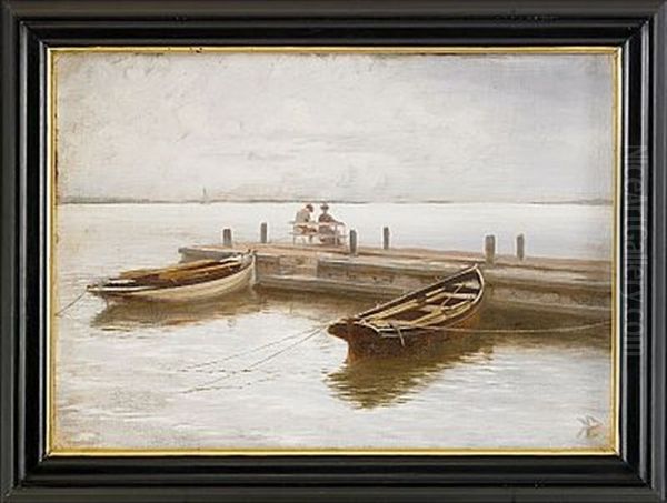 Kurtis Pa Bryggan Oil Painting by Knut Ekwall