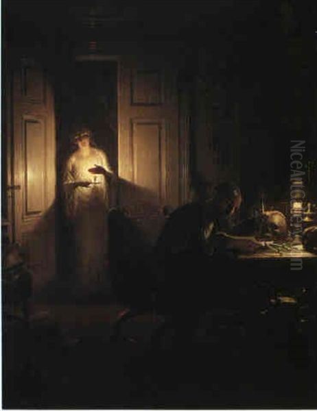 Vetenskapsmannens Nattarbete Oil Painting by Knut Ekwall