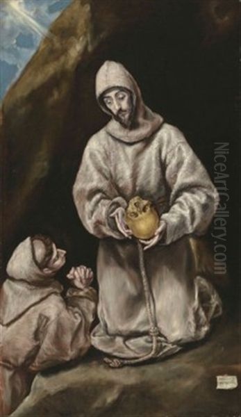 Saint Francis And Brother Leo In Meditation Oil Painting by El Greco (Domenikos Theotokopoulos)