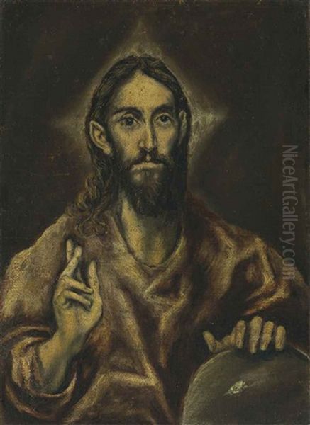Christ In Benediction Oil Painting by El Greco (Domenikos Theotokopoulos)