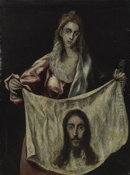 Saint Veronica Holding The Veil Oil Painting by El Greco (Domenikos Theotokopoulos)
