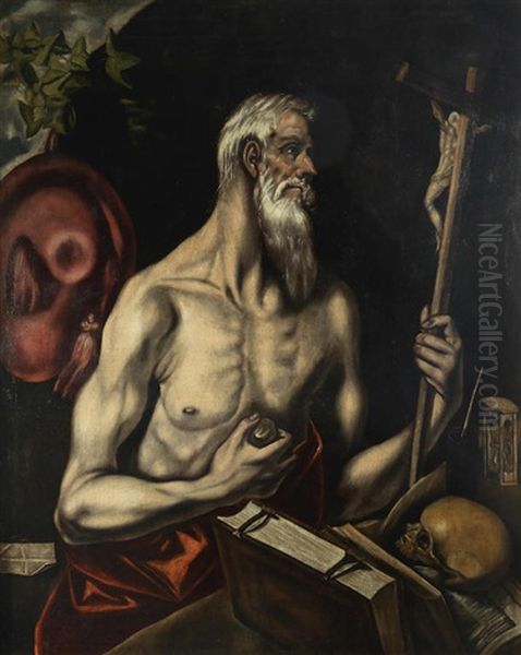 Saint Jerome Oil Painting by El Greco (Domenikos Theotokopoulos)
