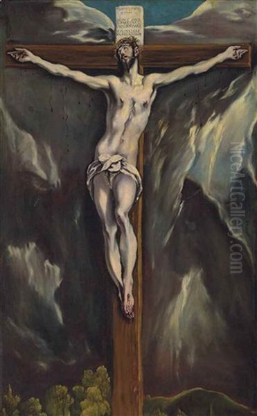 Christ On The Cross (collab. W/studio) Oil Painting by El Greco (Domenikos Theotokopoulos)