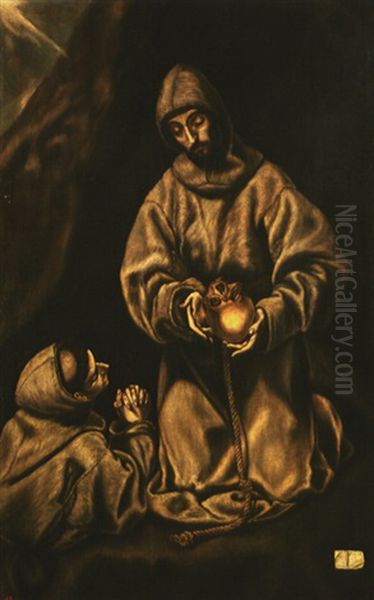 San Fransisco Y El Hermano Leon En Meditacion Oil Painting by El Greco (Domenikos Theotokopoulos)