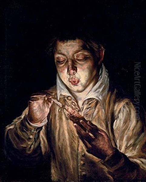 El Soplon - Boy Lighting A Candle Oil Painting by El Greco (Domenikos Theotokopoulos)