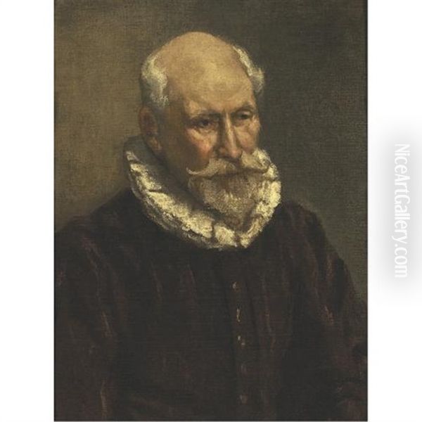 Portrait Of An Old Man, Bust Length, Wearing A Ruff Collar Oil Painting by El Greco (Domenikos Theotokopoulos)