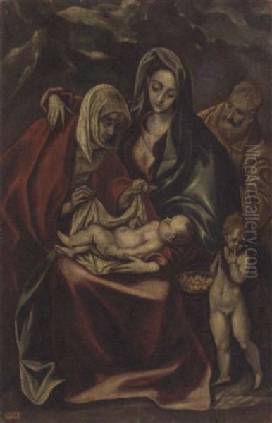The Holy Family With Saint Anne And The Infant Saint John The Baptist Oil Painting by El Greco (Domenikos Theotokopoulos)