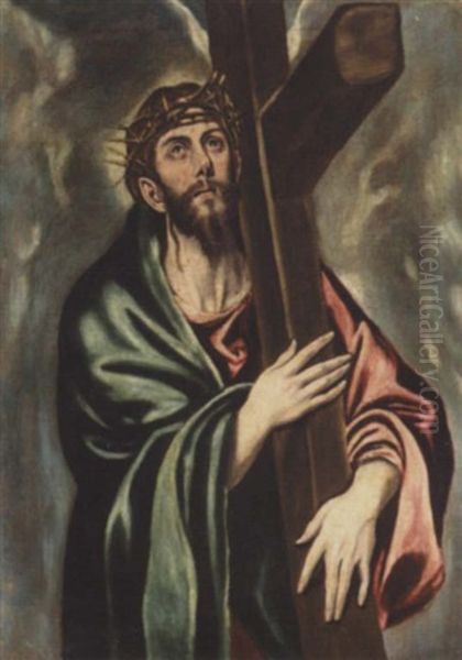 Christ Carrrying The Cross Oil Painting by El Greco (Domenikos Theotokopoulos)