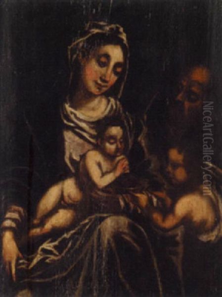 Die Heilige Familie Mit Dem Johannesknaben Oil Painting by El Greco (Domenikos Theotokopoulos)