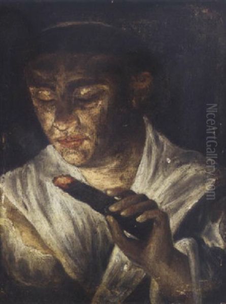 A Boy Blowing On A Burning Ember Oil Painting by El Greco (Domenikos Theotokopoulos)