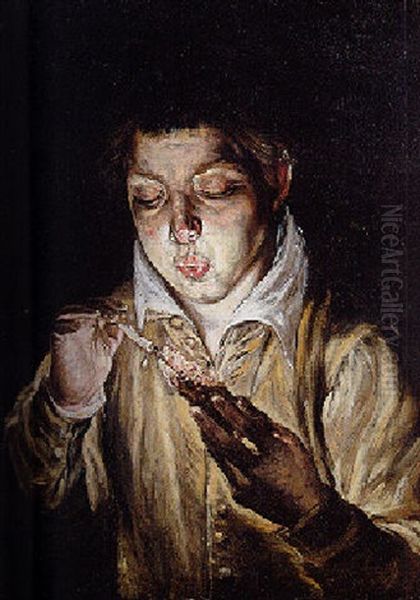 A Boy Lighting A Candle Oil Painting by El Greco (Domenikos Theotokopoulos)