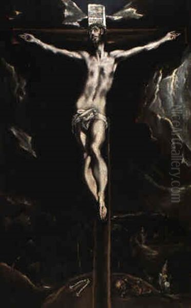 Christ On The Cross In A Landscape With Horsemen Oil Painting by El Greco (Domenikos Theotokopoulos)
