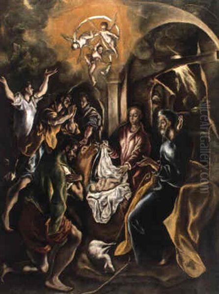 Die Anbetung Der Hirten Oil Painting by El Greco (Domenikos Theotokopoulos)
