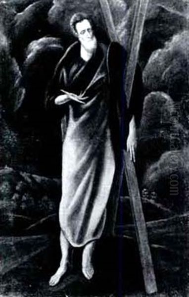 Saint Andrew, Full-length,in Alandscape Oil Painting by El Greco (Domenikos Theotokopoulos)
