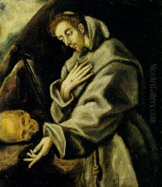 Saint Francis In Meditation Oil Painting by El Greco (Domenikos Theotokopoulos)