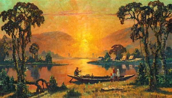 Boat By The Lake Oil Painting by Leo Eland