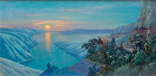 Sunset Over An Indonesian Bay Oil Painting by Leo Eland