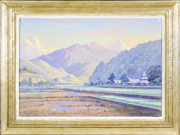 Rice Fields Oil Painting by Leo Eland