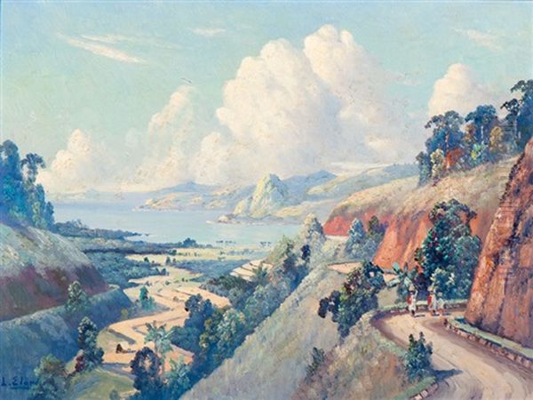 The Road To Sibolga With A View Of The Bay Of Tapanuli Oil Painting by Leo Eland